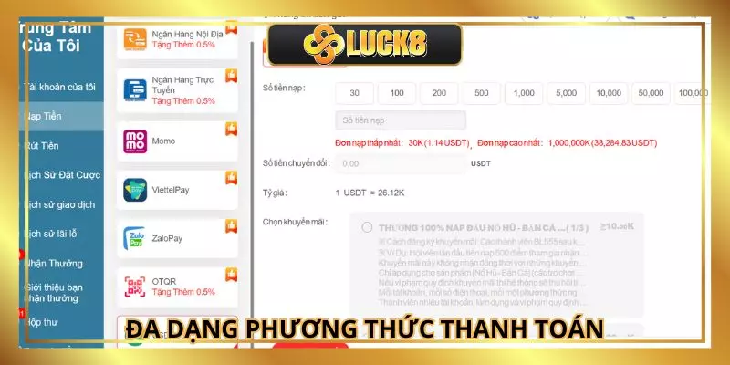 Đa dạng phương thức thanh toán được cung cấp